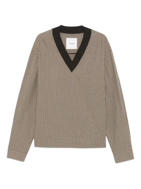 Nanushka checked V-neck top Brown NM25FWTP08676