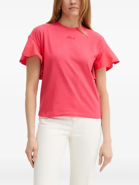 Karl Lagerfeld ruffle-detail logo-embroidered top Pink A2W170631LF
