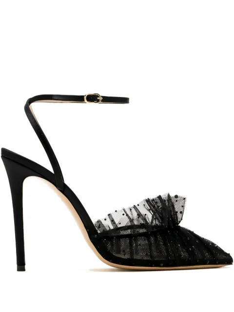 Andrea Wazen 105mm Franca embellished ruffle pumps Black FRATG105TSH