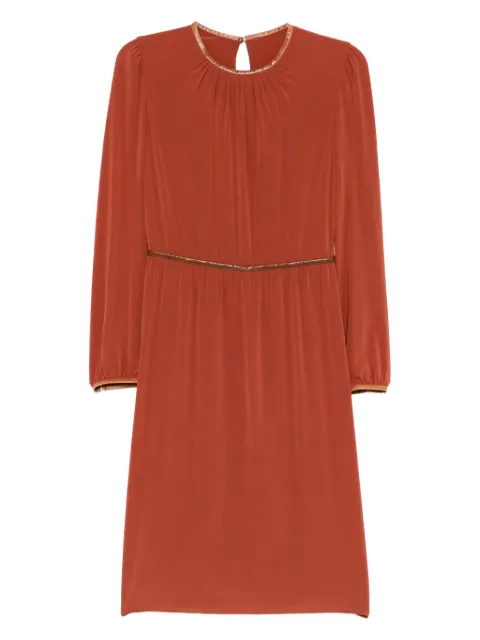 Prada Pre-Owned terracotta leather trim long sleeve dress Red CSVM8696