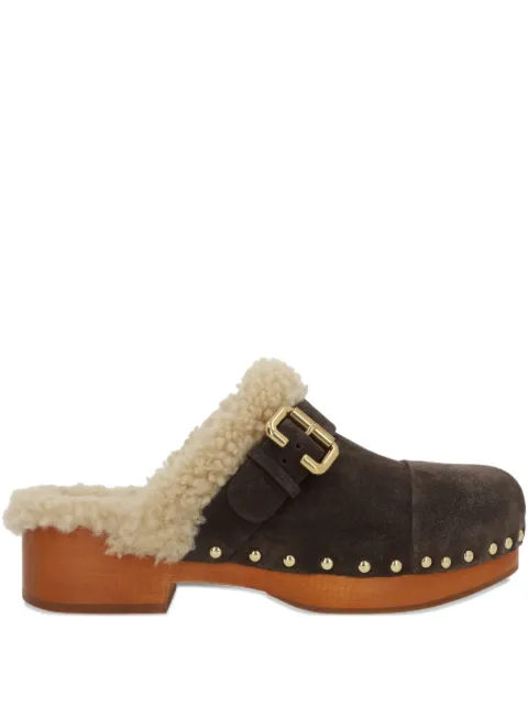 Chloé 35mm Jeannette shearling-trimmed buckle clogs Brown CH25W12ZTZ