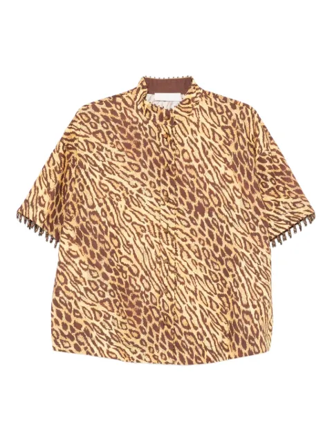 ZIMMERMANN leopard-print beaded-cuff blouse Yellow 3780TSS254