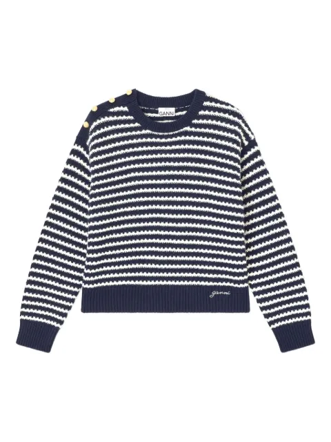 GANNI striped button-detail sweater Blue K2550