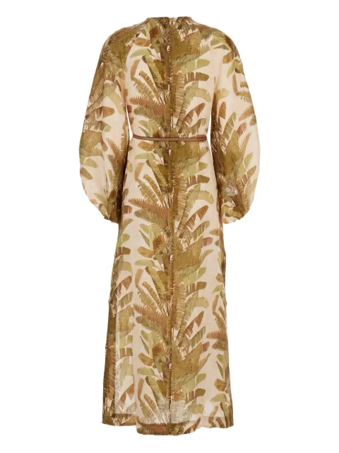 ZIMMERMANN Ascension leaf-print midi dress Neutrals 3709DSS253