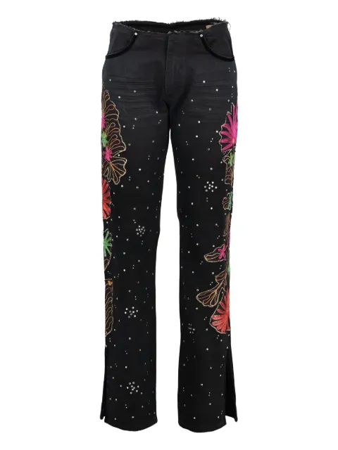 Voyage Et Cie embroidered rhinestone jeans Black WCV04122421