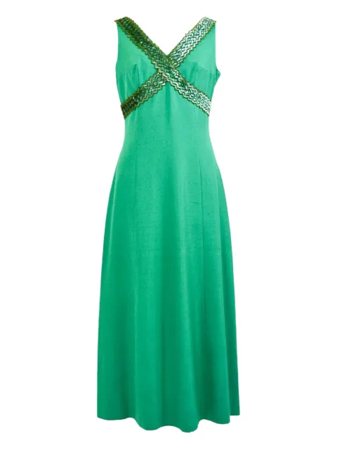 Vintage 1960s bead-detailing dress Green W22041210