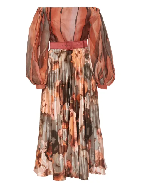 Andrè Laug Vintage floral-print pleated maxi dress Orange WCV23063007