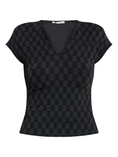 By Malene Birger Venazia monogram-pattern V-neck top Black 102368