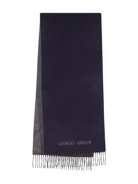 Giorgio Armani logo-detail fringed scarf Blue GM001839AF18585FB066