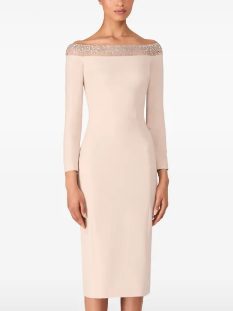 Jenny Packham Calypso off-the-shoulder midi dress Neutrals JPEX273