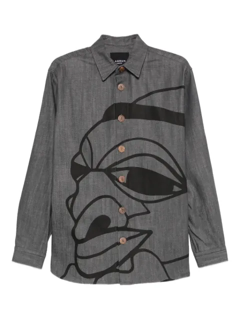 Labrum London Nomoli-print denim shirt Grey LBM01PNDSAW25