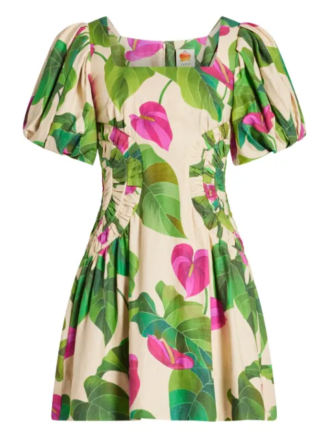 FARM Rio puff-sleeve floral-print mini dress Neutrals 331941