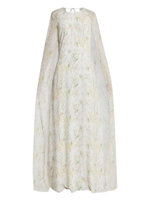 Bernadette floral-print cape maxi dress White HS25DRESSMINA