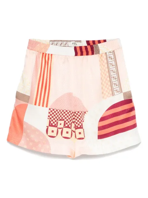 FENDI patchwork-print silk shorts Pink FR6643AUQM