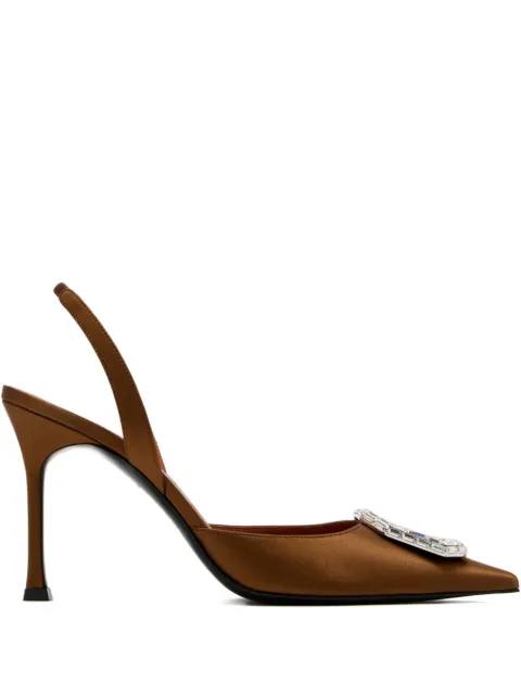 Amina Muaddi 95mm pointed-toe satin slingback pumps Brown CAMELIASLING90