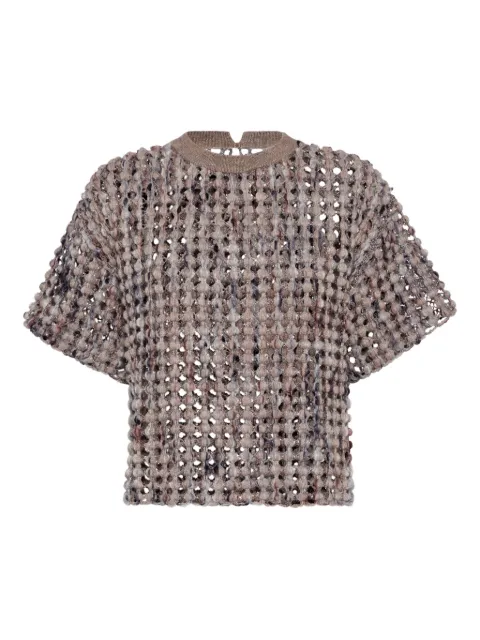 Brunello Cucinelli textured short-sleeve top Brown MGSR24300COE63