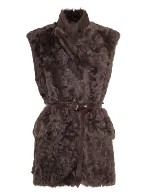 Brunello Cucinelli shearling belted vest Brown MPCHK7498C4408