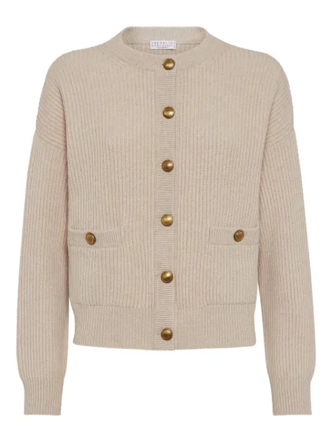 Brunello Cucinelli English ribbed-knit button-up cardigan Neutrals M16725126C9504