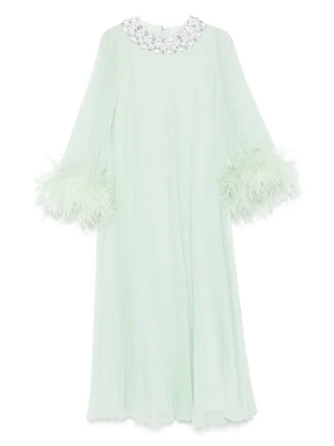 Self-Portrait feather-trim chiffon dress Green PF25108MG
