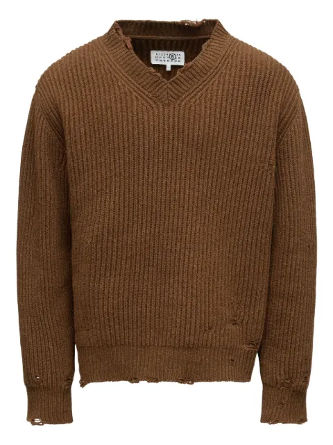 MM6 Maison Margiela ribbed V-neck sweater Brown SH0HN0003M13138