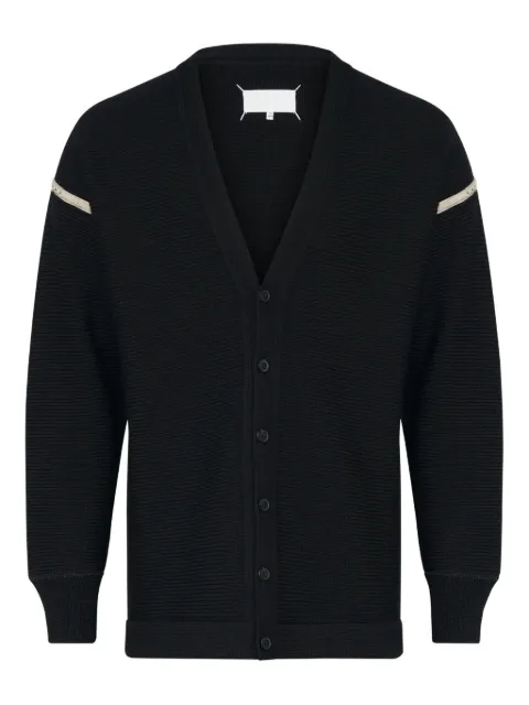 Maison Margiela ribbed wool elbow-patch cardigan Black S67HP0035M13182