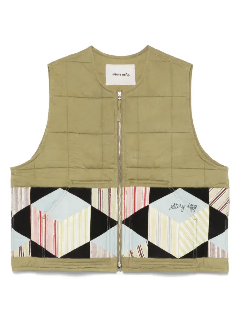 STORY mfg. Saturn waistcoat Green SSS25JASATTWIOCPTESSELLATEPATCHWORK