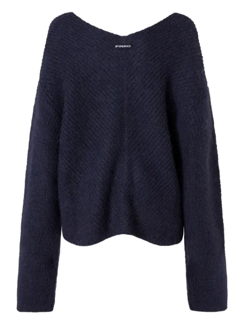 PINKO herringbone-pattern V-neck jumper Blue 105564A2S5