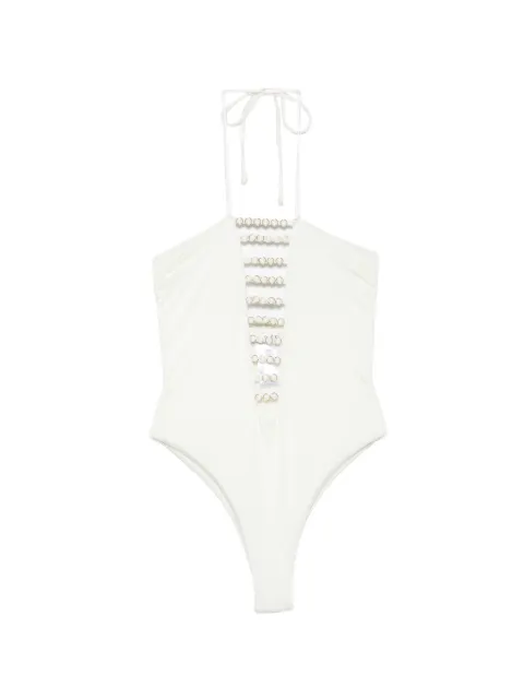 Mazzei ring-embellished swimsuit Neutrals BA500083