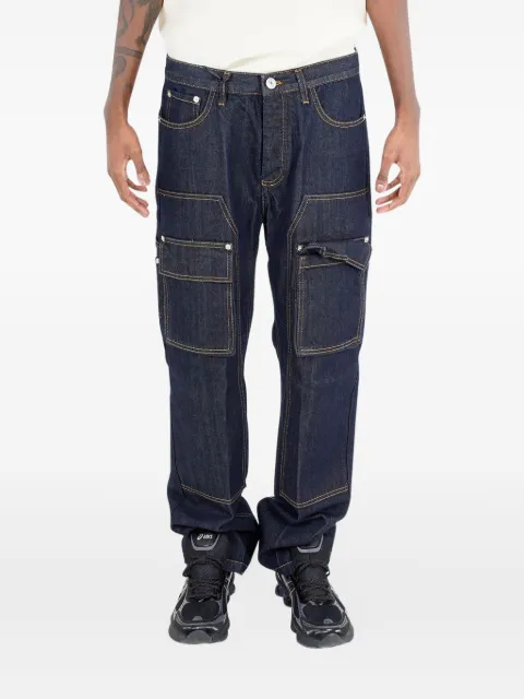 YES LONDON contrast-stitching cargo-pocket jeans Blue XJ3197DN