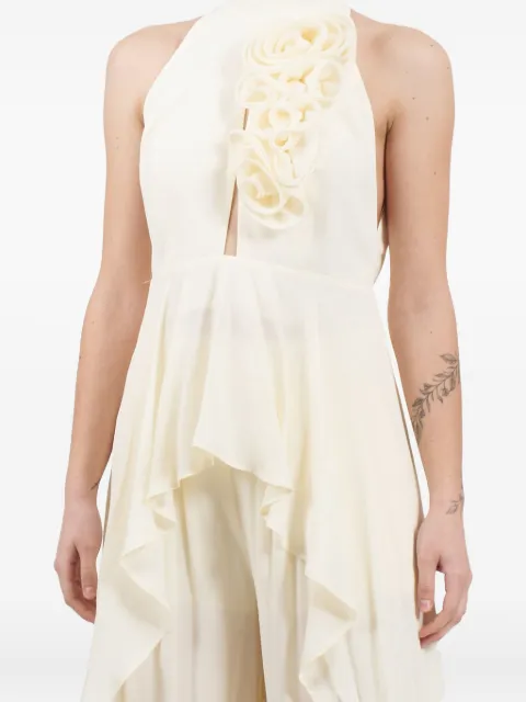 Babylone Paris rose-embellished ruffled top Neutrals S00365PANNA