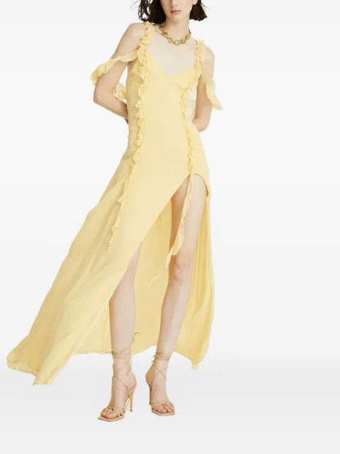 Celeste ruffl-details v-neck maxi dress Yellow LTS25505022