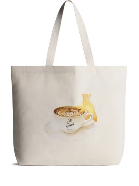 CAFÉ KITSUNÉ graphic-print tote bag Neutrals PU05108WB0013