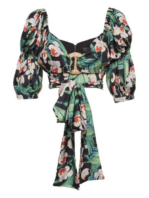 PatBO buckle-detail puff-sleeve top Green 1024543
