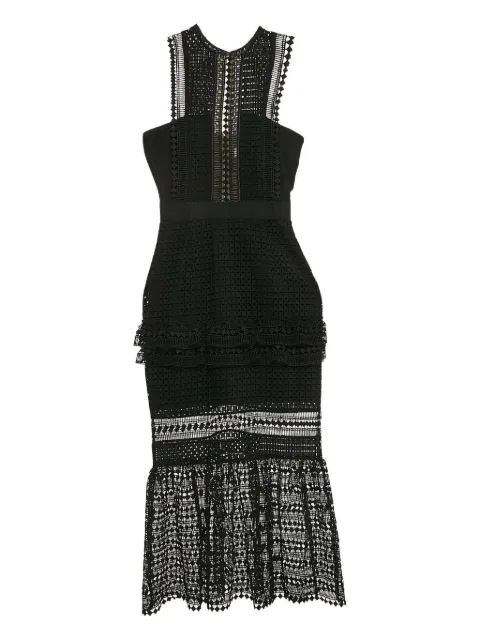Self-Portrait lace-panelled midi dress Black 1118031