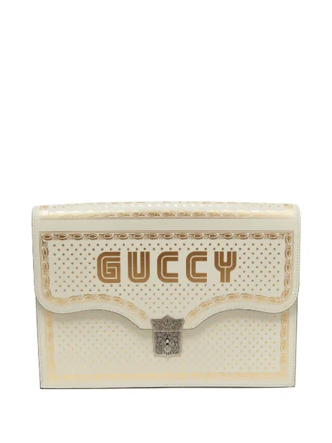 Gucci Pre-Owned logo-print leather clutch bag White 757687