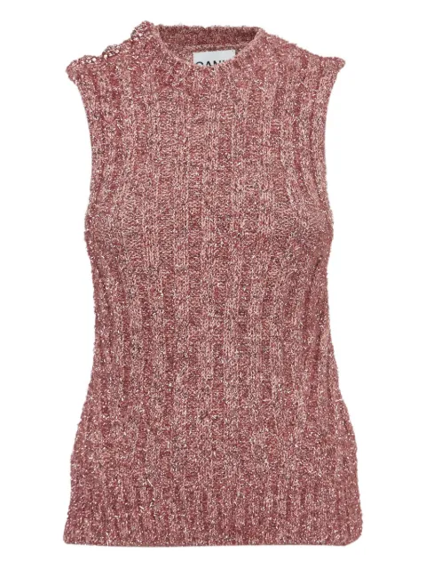 GANNI pre-owned crystal-button ribbed vest Pink 920232