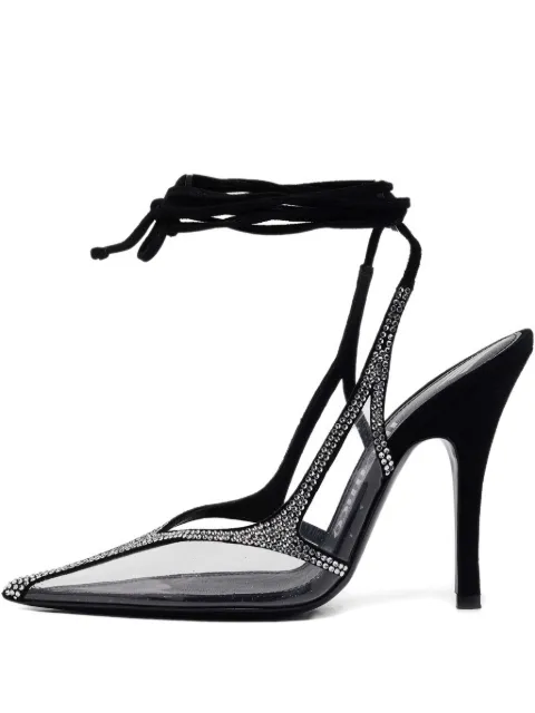 The Attico 120mm crystal-embellished laced pumps Black 1071117