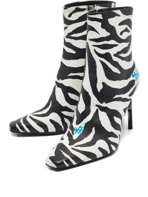 Off-White Pre-Owned zebra-print leather ankle boots White 1050672