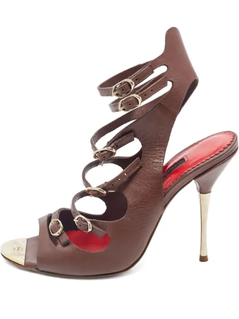 Carolina Herrera Vintage buckle cut-out sandals Brown 844648