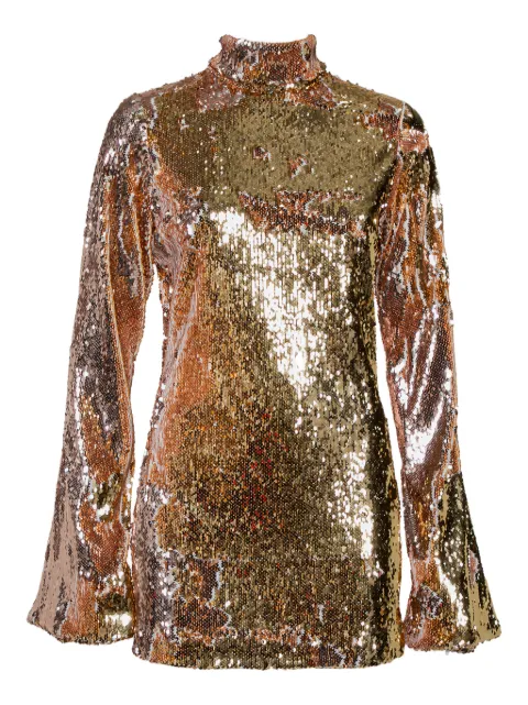 Halpern sequin-embellished long-sleeve mini dress Gold 434022