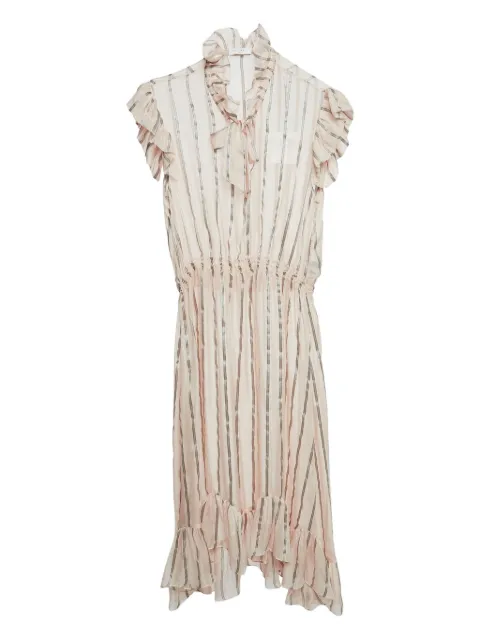 SANDRO pre-owned striped ruffles midi dress Neutrals 1113873