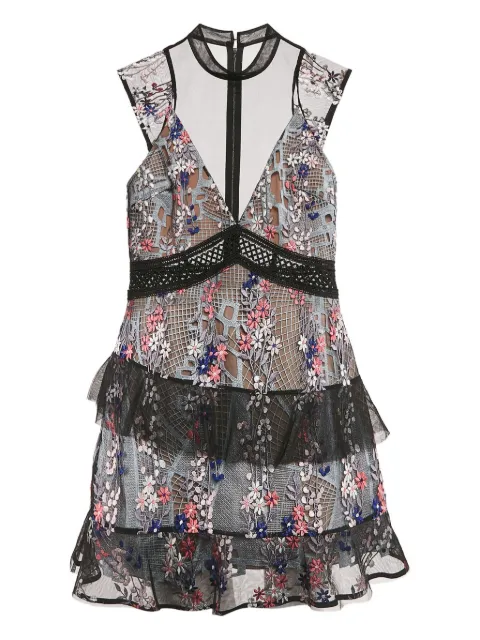 Self-Portrait floral-embroidered midi dress Black 1117363