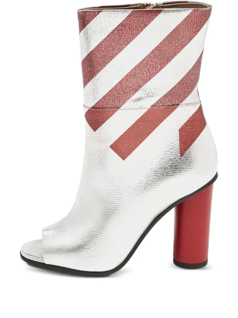 Anya Hindmarch 100mm striped peep-toe ankle boots Grey 1131994