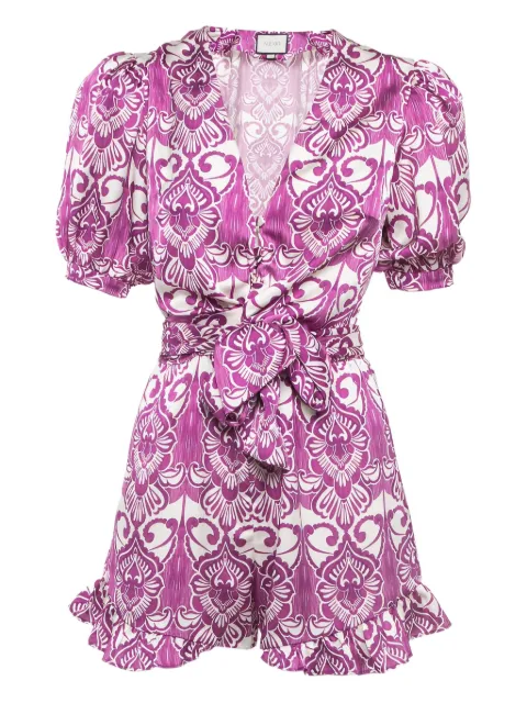 Alexis puff sleeve floral romper Purple 983576