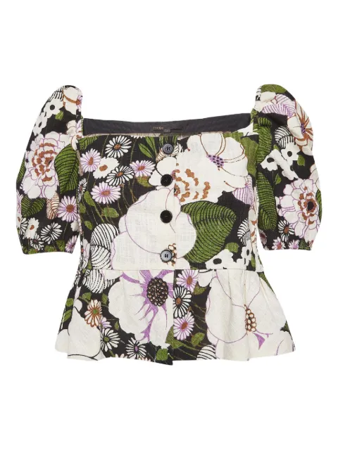 Maje puff sleeve floral blouse Green 977844