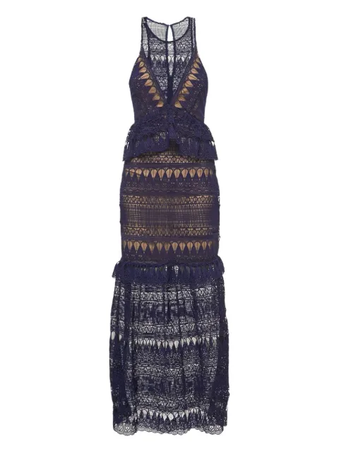 Self-Portrait lace tiered maxi dress Blue 1042968