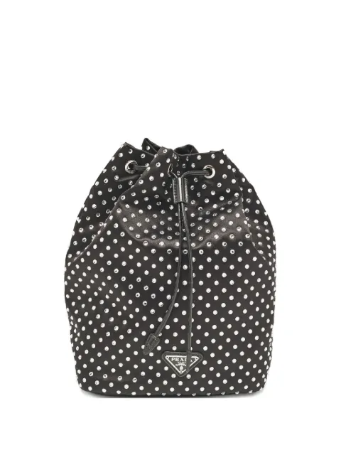 Prada Pre-Owned crystal embellishment drawstring bucket bag Black 1065631