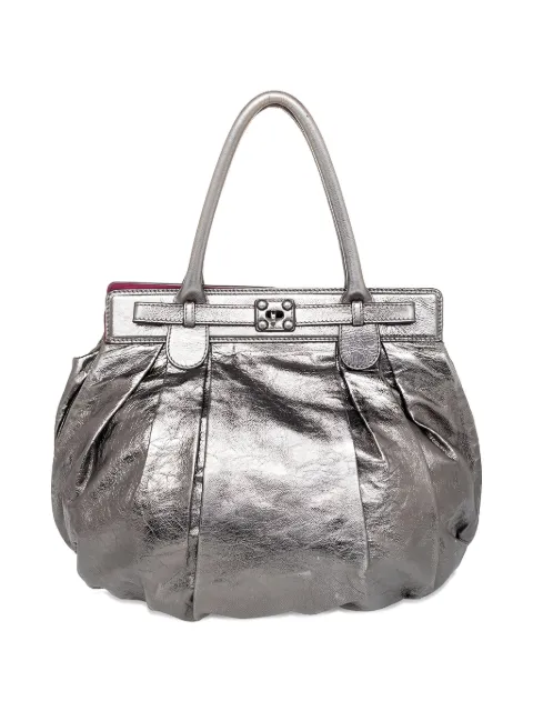 ZAGLIANI VINTAGE Pewter leather pleated tote bag Silver 470124