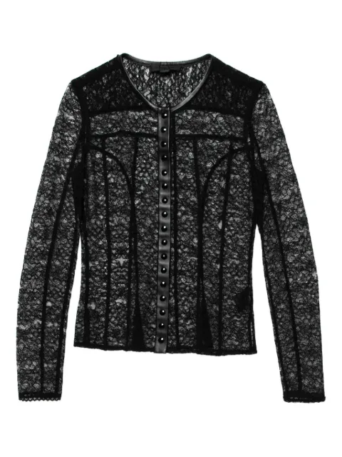 Pre-Owned Alexander Wang leather-trim lace t-shirt Black 627589