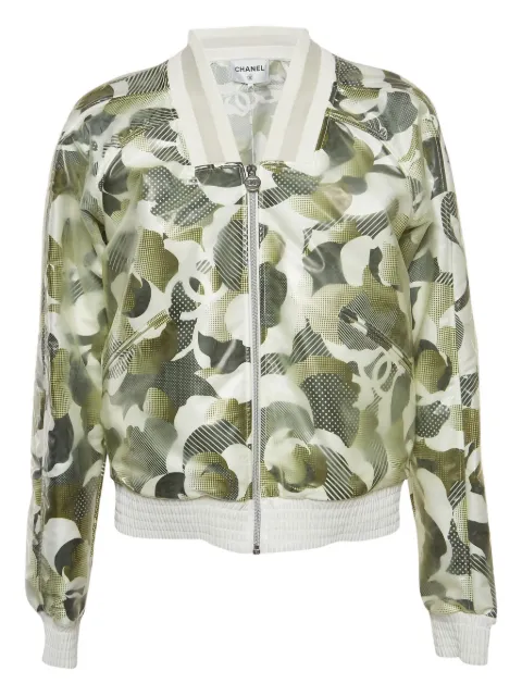 CHANEL Pre-Owned floral-print bomber jacket Green 939328